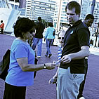 Aaron passing out tracts